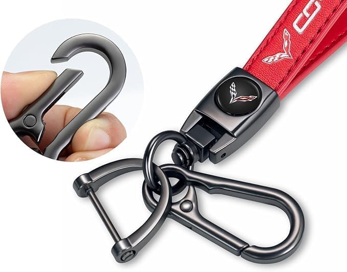 BFIVEANTE leather car keychain set for Corvette men and women family present keychain key ring lanyard accessories (red - Image 3